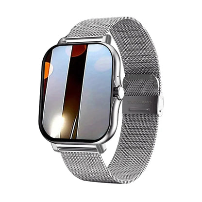 Purple BackupMyFilesNow Android smartwatch with 1.44-inch color display, full touch screen, Bluetooth calling, and magnetic charging.