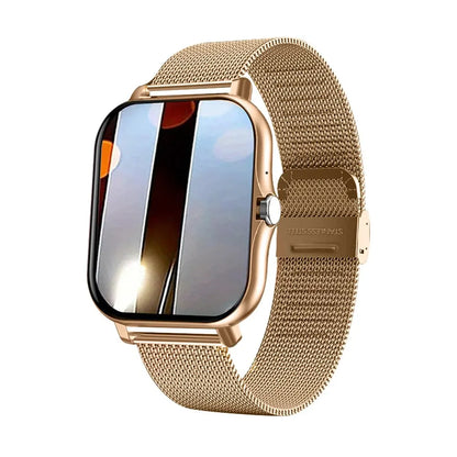 Purple BackupMyFilesNow.com smartwatch for Android with 1.44-inch color touchscreen, Bluetooth calls, full touch, magnetic charging.