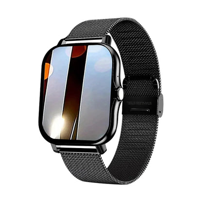 Purple BackupMyFilesNow.com smartwatch for Android phones with 1.44-inch color touchscreen, Bluetooth calling, and magnetic charging.
