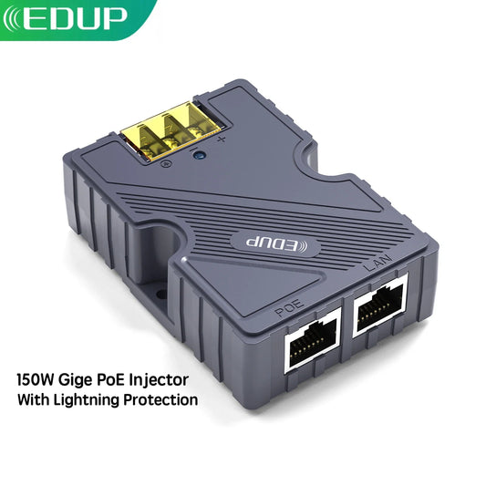 EDUP PW9603 Starlink 150W GigE PoE Injector with lightning protection and surge safety for Starlink V2 and Gen3 networks.