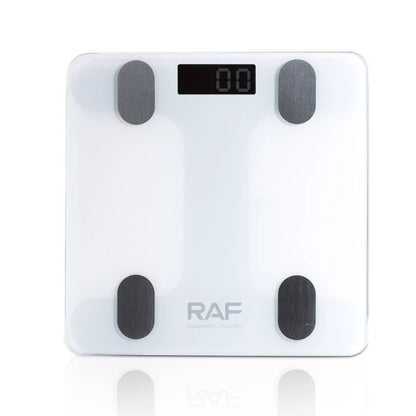 Digital electronic scale for home use by RASmart, featuring a sleek design and clear digital display for accurate weight measurement.