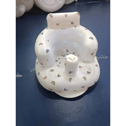 Inflatable baby chair for dining and bath in rainbow colors, designed for safe and comfortable seating for infants.