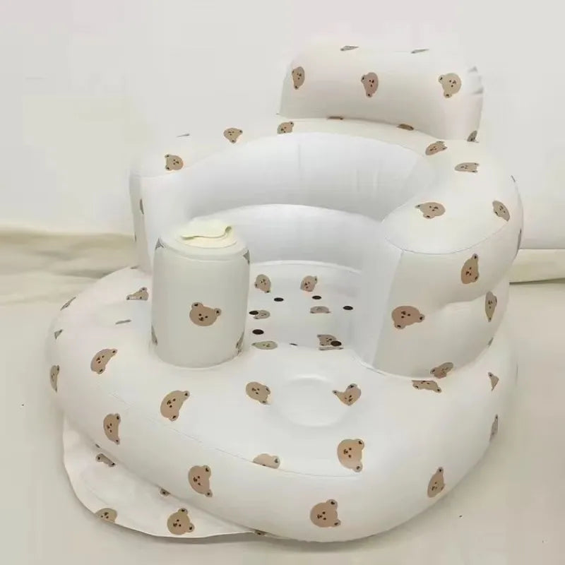 Inflatable baby chair for dining and bath, rainbow-colored, designed for safe and comfortable seating for infants.