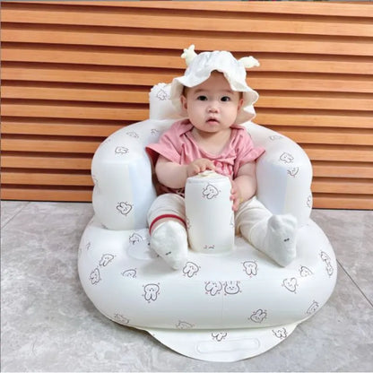 Inflatable baby chair for dining and bath with rainbow colors, designed for comfort and safety during mealtime and bath time.