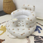 Colorful inflatable baby chair from BackupMyFilesNow.com, designed for dining and bath time, with a rainbow pattern and soft inflatable material.