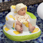 Inflatable baby chair for dining and bath with rainbow design, designed for infants' comfort and safety.