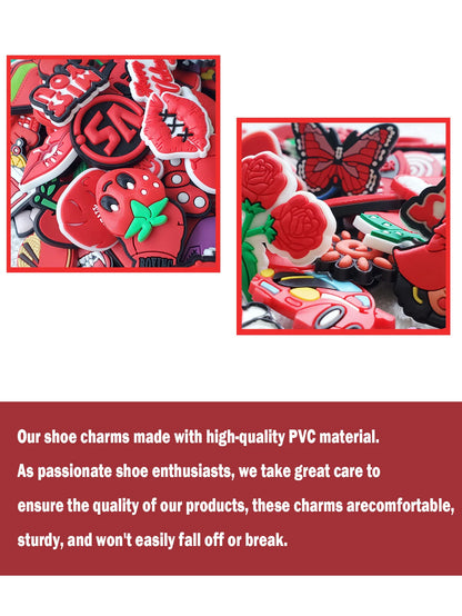 Set of 10-30 red series shoe charms for sandals, bags, and keychains, featuring DIY shoe decorations and decorative shoe pins.