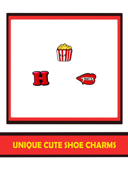Set of 10-30 red series shoe charms and pins for sandals, beach bags, and DIY shoe decorations, featuring colorful accessory designs.