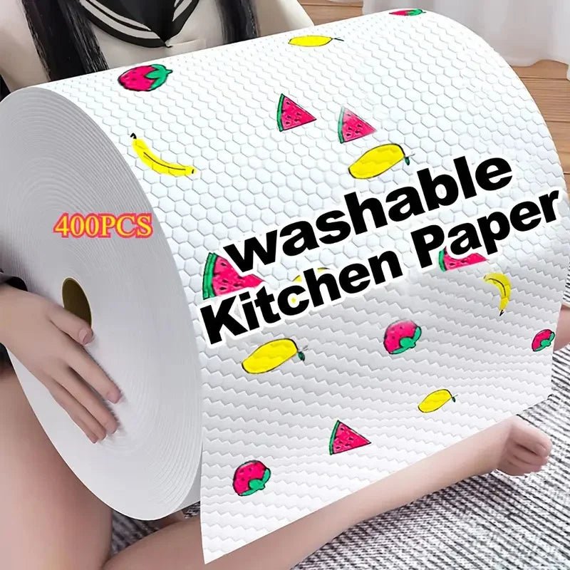 400-pack washable kitchen paper towels from BACKUPMYFILESNOW.COM®, dual-purpose dry and wet cleaning cloths for dishwashing and cleaning.