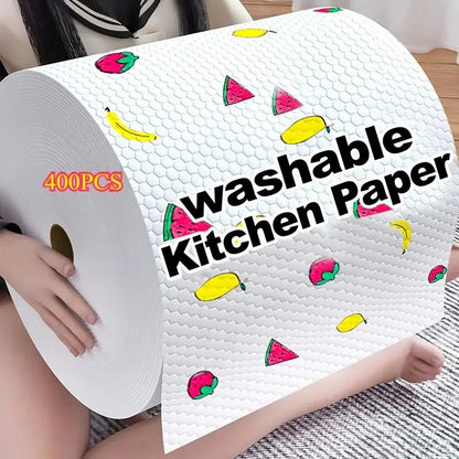 400-pack washable kitchen paper towels from BACKUPMYFILESNOW.COM®, dual-purpose dry and wet cleaning cloths for dishwashing and cleaning.