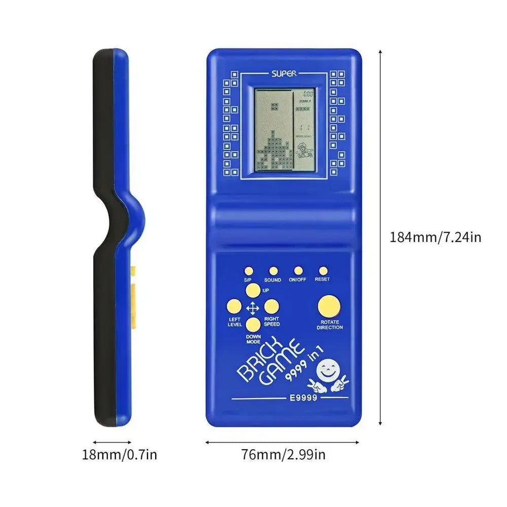 Colorful classic handheld game machine by BackupMyFilesNow.com with brick games, music playback, and kid-friendly gaming features.