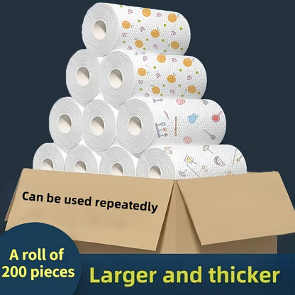 BackupMyFilesNow washable kitchen paper roll with 200 reusable cleaning cloths, multi-style lazy wiping towels, 8x8 inches.