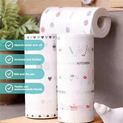 BackUpMyFilesNow washable kitchen paper roll with 200 reusable cleaning cloth sheets in random pattern, 8x8 inches for versatile cleaning.