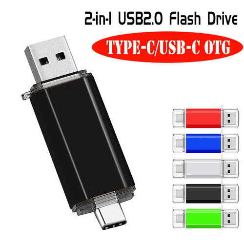 Black 2-in-1 USB flash drives with 64GB capacity, Type-C adapters, key chain, and various storage options from BackupMyFilesNow.