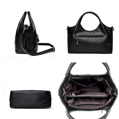 Red large capacity leather women’s tote bag with soft leather finish, shoulder strap, and stylish design for fashionable ladies.