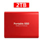 Red 2TB portable SSD external hard drive by BackupMyFilesNow.com with USB 3.1, high-speed solid state storage for laptops and PCs.