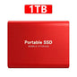 Red 2TB portable SSD external hard drive with USB 3.1 interface, high-speed solid state drive for laptops, PC, and Mac.