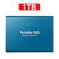 Red BACKUPMYFILESNOW® 2TB portable SSD external hard drive with USB 3.1, high-speed solid state disk for laptops, PC, and Mac.