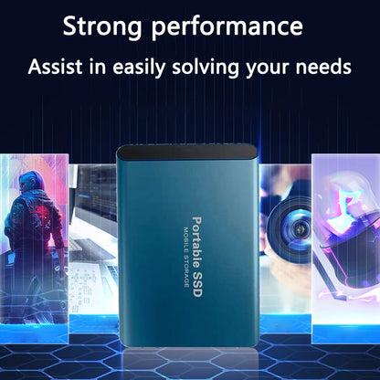 Red 2TB portable SSD external hard drive with USB 3.1 port, high-speed solid state drive for laptops, PC, and Mac.