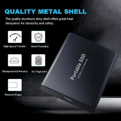 Red BACKUPMYFILESNOW® 2TB portable SSD external hard drive with USB 3.1 for laptops, PC, and Mac, high-speed solid state storage.
