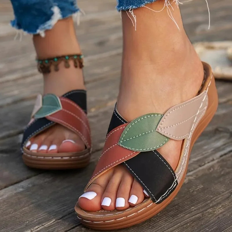 Red women's summer wedge sandals with non-slip soles, stylish slides for party and casual wear, from BackupMyFilesNow.com