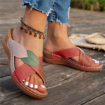 Red summer women’s wedge sandals with slides, non-slip soles, ideal for parties and casual wear, from BackupMyFilesNow.com