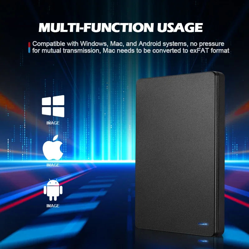 Red portable 500GB external hard drive by BackupMyFilesNow.com with USB 3.0 for PC, MacBook, PS4, and PS5, 2.5-inch size.