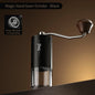 Bincoo Visual Manual Coffee Bean Grinder with stainless steel burrs, portable CNC design, hand crank for fresh coffee grinding.