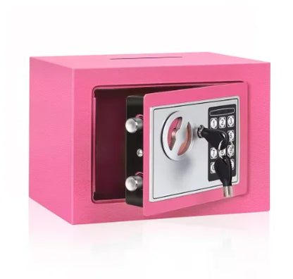 Red electronic metal security safe with digital lock, designed for hotels, from BackupMyFilesNow.com