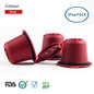 Red reusable coffee filter and capsule filler for coffee pods, designed for eco-friendly brewing by BACKUPMYFILESNOW.COM®.