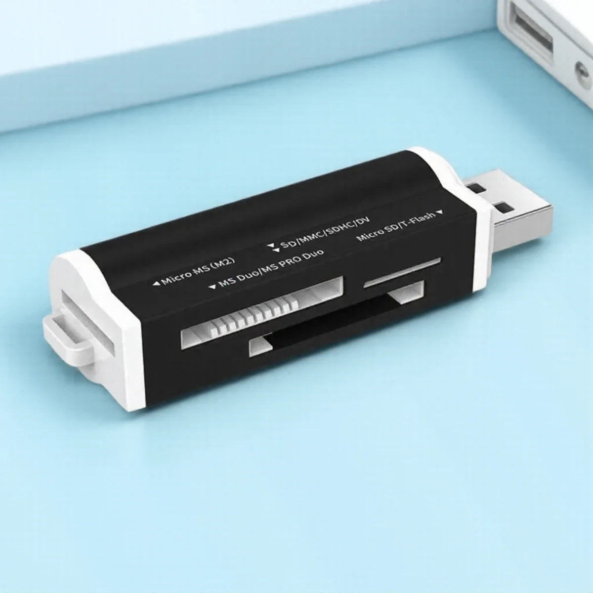 Red BackupMyFilesNow high-speed USB 2.0 card reader with multiple slots for Micro SD, SDHC, TF, MMC, M2, and Memory Stick for PC and laptop