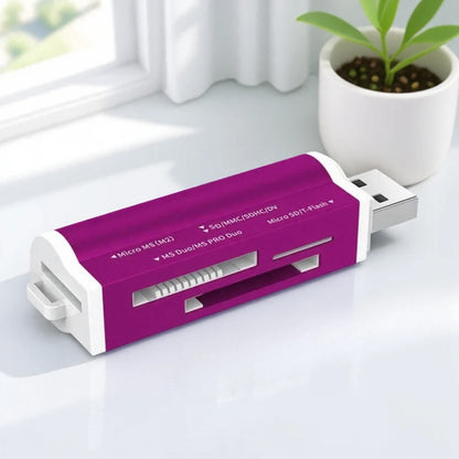 Red high-speed USB 2.0 card reader for Micro SD, SDHC, TF, MMC, M2, and Memory Stick, compatible with PC and laptop.