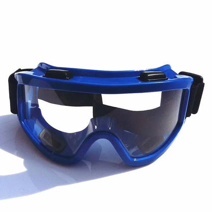 Clear safety goggles from BACKUPMYFILESNOW.COM® with anti-fog, anti-splash, dust-proof lenses for industrial lab eye protection.