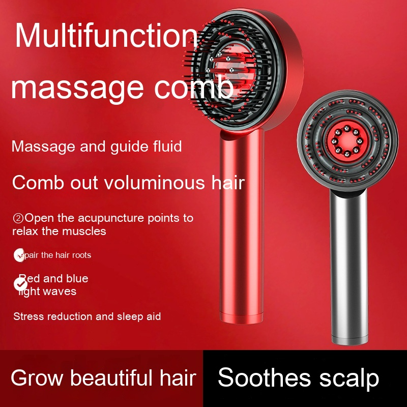 Red scalp massager comb from BackupMyFilesNow.com, featuring flexible teeth for gentle scalp relaxation and stimulation.