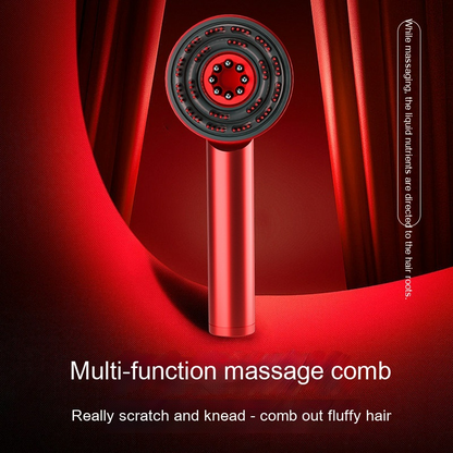 Red scalp massager comb from BackupMyFilesNow.com with ergonomic handle and flexible teeth for gentle scalp stimulation.