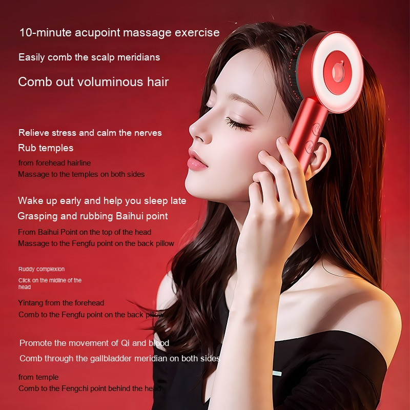 Red Comb Scalp Massager from BackupMyFilesNow.com with textured teeth for gentle scalp stimulation and relaxation.