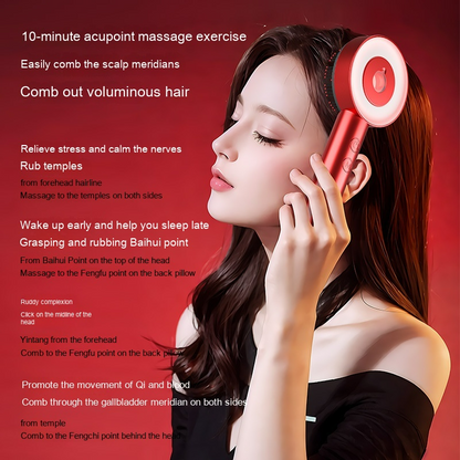 Red Comb Scalp Massager from BackupMyFilesNow.com with textured teeth for gentle scalp stimulation and relaxation.