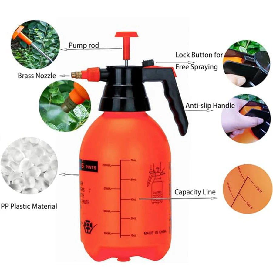Red watering can for indoor plants with adjustable spray nozzle, ideal for watering garden, flowers, and houseplants.