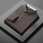 Men's red business casual long sleeve polo shirt by BACKUPMYFILESNOW.COM®, stylish, warm, versatile for four seasons.