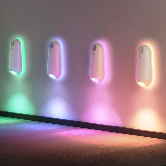 Smart toilet night light with 7-color gradient RGB LED, motion sensor, designed for washrooms and commodes.