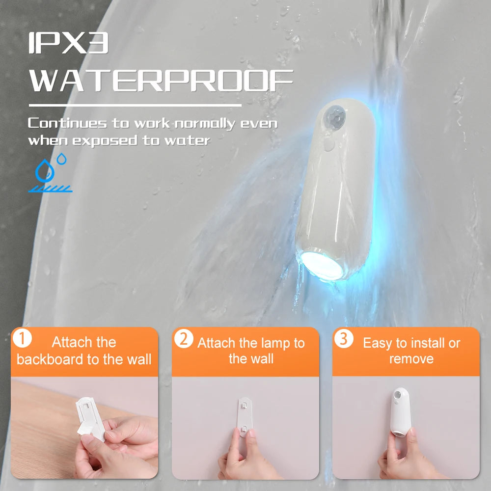 Smart toilet night light with 7-color RGB LED, motion sensor, gradient lighting for washrooms and commodes.