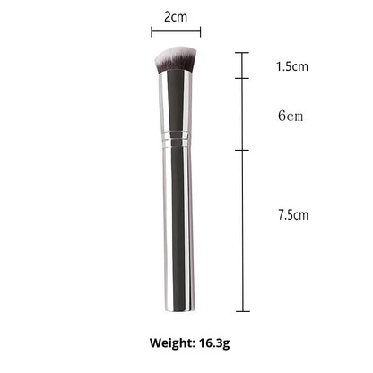 Rose gold professional foundation brush with synthetic hair, angled flat top, aluminum handle, customized logo for makeup application.