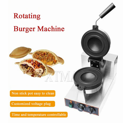 UFO Hamburger Cake Maker by BackupMyFilesNow.com, electric burger, waffle, ice cream, gelato, and panini press in black and silver.