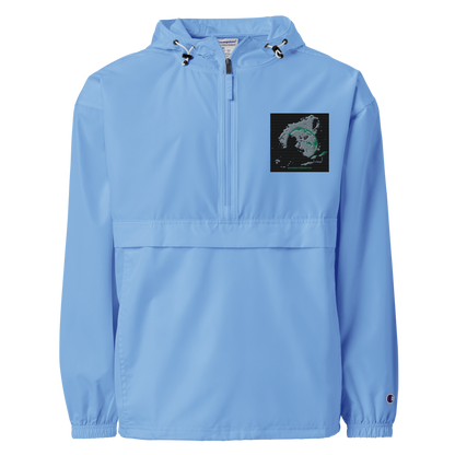 Royal blue unisex Champion Packable Anorak jacket from BACKUPMYFILESNOW.COM®, featuring a lightweight, foldable design.