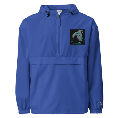 Royal blue unisex Champion Packable Anorak from BACKUPMYFILESNOW.COM®, shown in 2XL size, lightweight and water-resistant.