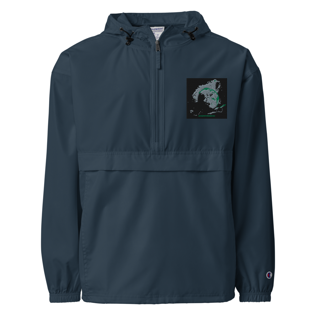 Royal blue unisex Champion packable anorak jacket from BACKUPMYFILESNOW.COM®, shown in size 2XL, lightweight and weather-resistant.