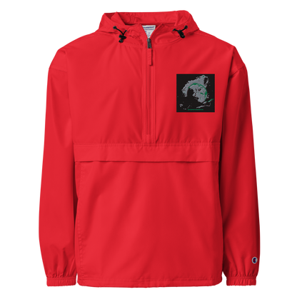 Royal blue unisex Champion Packable Anorak jacket, lightweight and foldable, ideal for outdoor activities and weather protection.