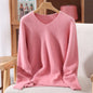 Rust red high-end female mink cashmere sweater with long sleeves, solid color, wool knit, loose fit for autumn and winter.