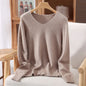 Rust red high-end female mink cashmere sweater with long sleeves and wool knit, loose fit for autumn and winter.
