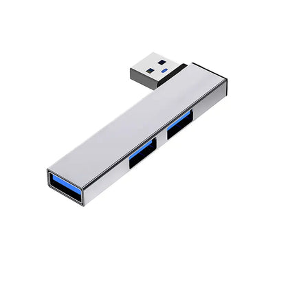BackupMyFilesNow.com 3-port aluminum USB hub with USB 2.0 and USB 3.0 ports for laptops and PCs, perfect for flash drives and HDDs.